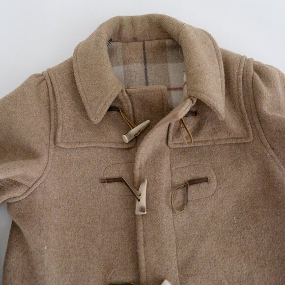 Vintage 70's Tan Zip Up 40% Wool Knee Length Duffle Coat L - Picture 10 of 16